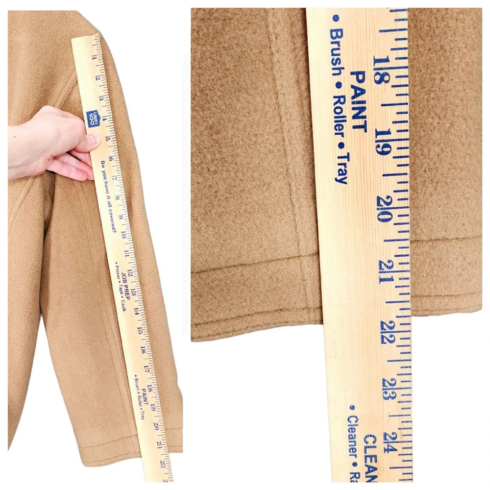 J Crew Pea Coat sz M Women Camel Beige‎ Wool Lined Double Breasted Pockets READ - Picture 7 of 14
